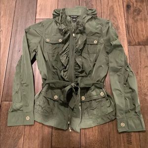 White House Black Market Army Green Ruffle Jacket